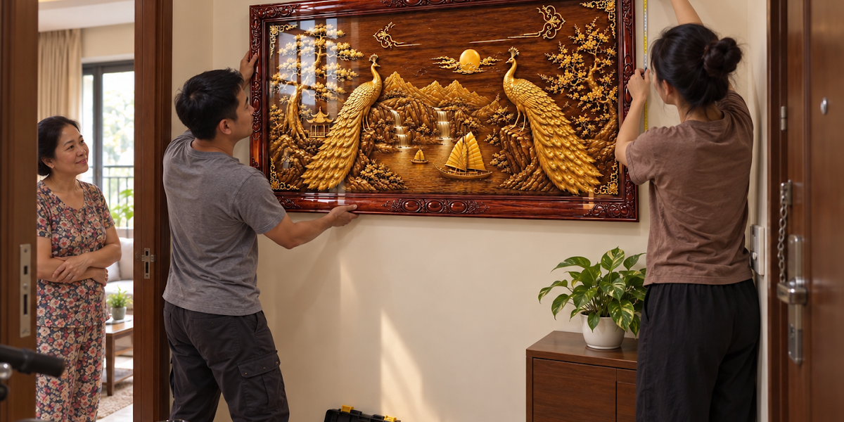 Tranh Đôi Công treo phòng khách