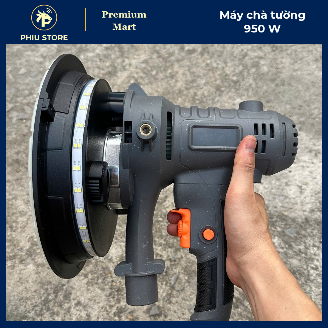 Máy Chà Tường 950W Có Đèn LED, 6 Cấp Tốc Độ, Đĩa Nhám 180 mm, Kèm Ống Hút Bụi - Chà Mịn Tường Sau Trét - PHIU STORE_thumbnail_1