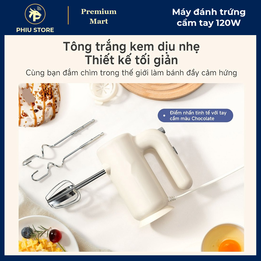 Máy Đánh Trứng Cầm Tay 120W 5 Mức Tốc Độ Kèm 4 Que Đánh Trứng, Nhào Bột - Máy Đánh Kem, Trộn Bột Làm Bánh - PHIU STORE_thumbnail_2
