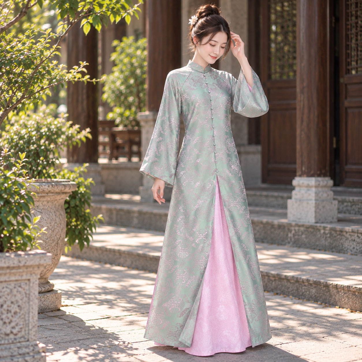 Áo Dài Cách Tân Nữ Tằm Thọ Dơi Phối Yếm Dáng Suông – CT27-05_thumbnail_9