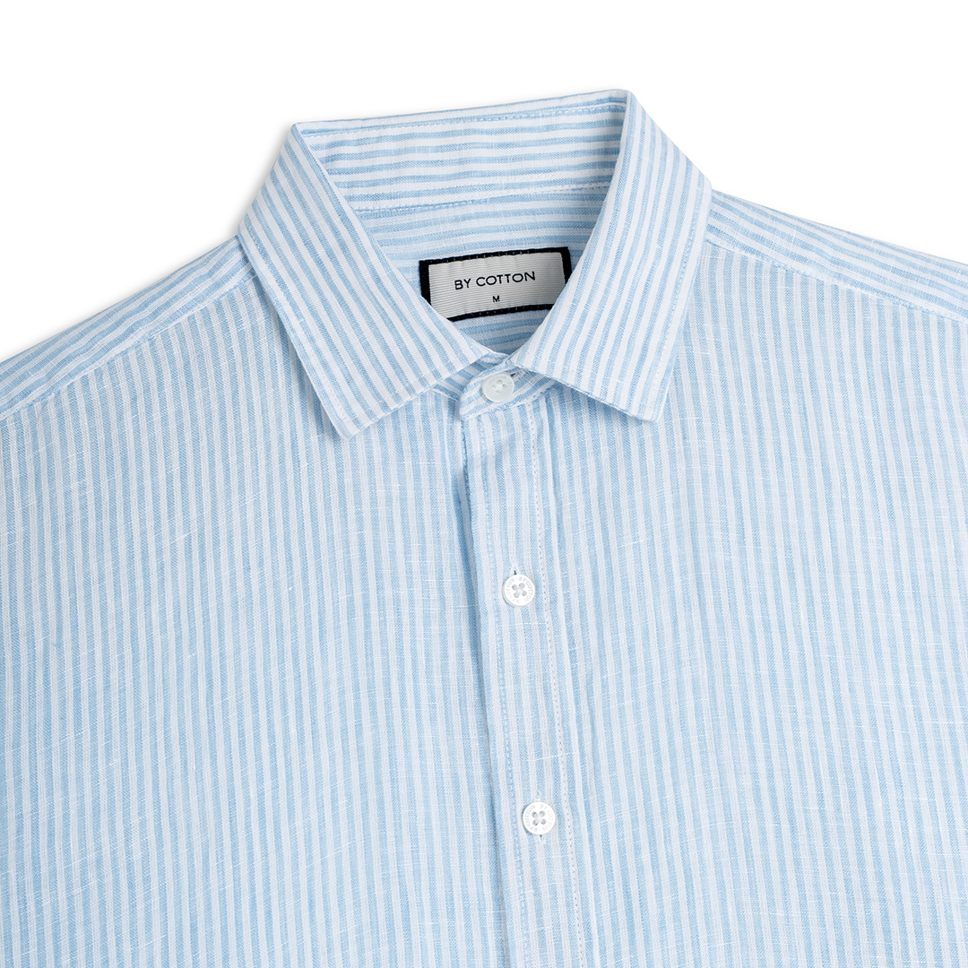 Áo Sơ Mi Premium Linen Sọc Nhỏ Xanh Nhạt_thumbnail_1