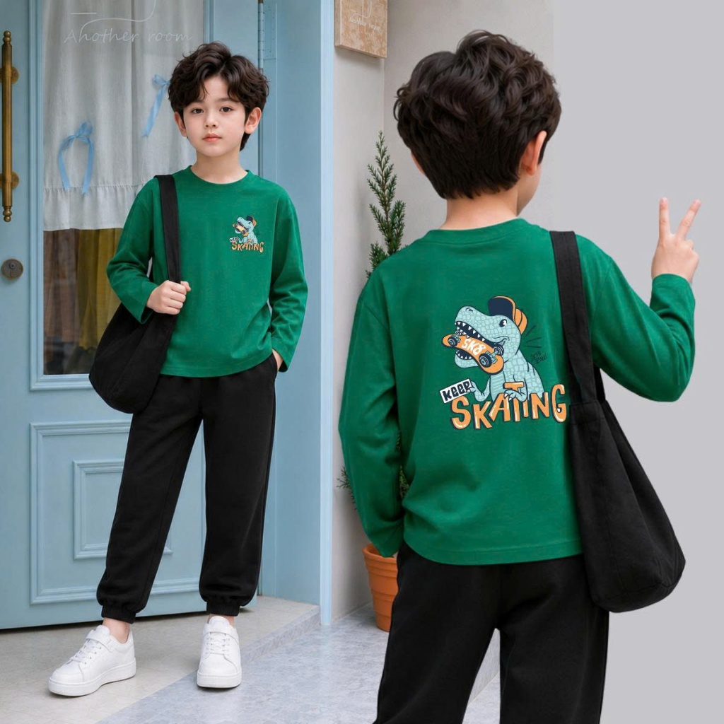 Set bộ Thu - Đông chất liệu cotton bé trai hình Khủng Long Skatin 2 mặt - Loza Kids BW721_thumbnail_4
