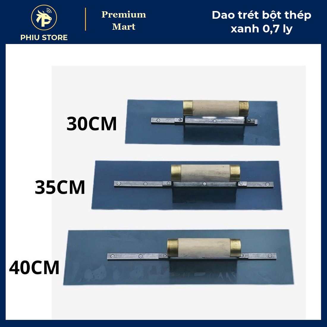Dao Trét Bột Thép Xanh 0,7 ly Có Cán Gỗ 3 Tấc, 3,5 Tấc, 4 Tấc - Bàn Bả, Bàn Trét - PHIU STORE