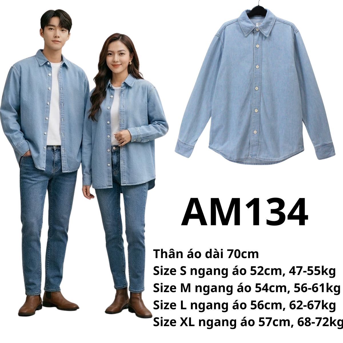 AM134 ÁO SƠMI DEMIN NAM NỮ