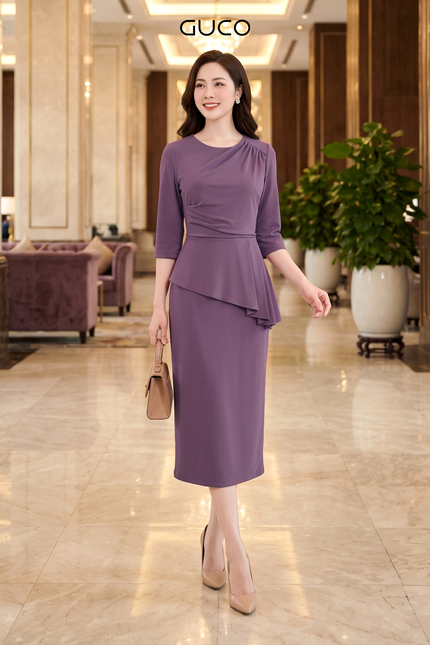Đầm Peplum Tím Xếp Ly Tay Lỡ - 5198_thumbnail_3