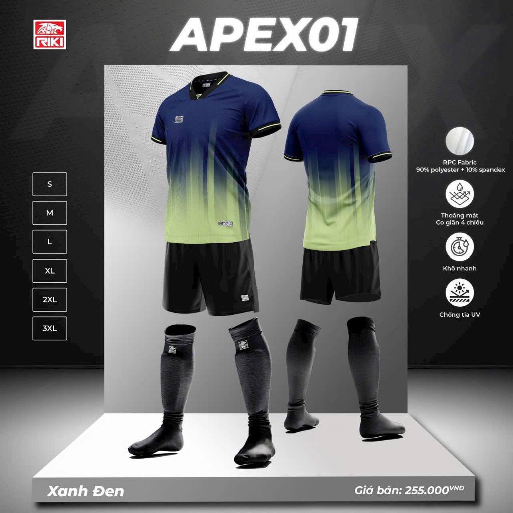 Quần Áo Bóng Đá Thiết Kế Riki Apex01 Xanh Đen Thun Mè 4 Chiều Thoáng Khí Thể Thao Đương Đại_thumbnail_6