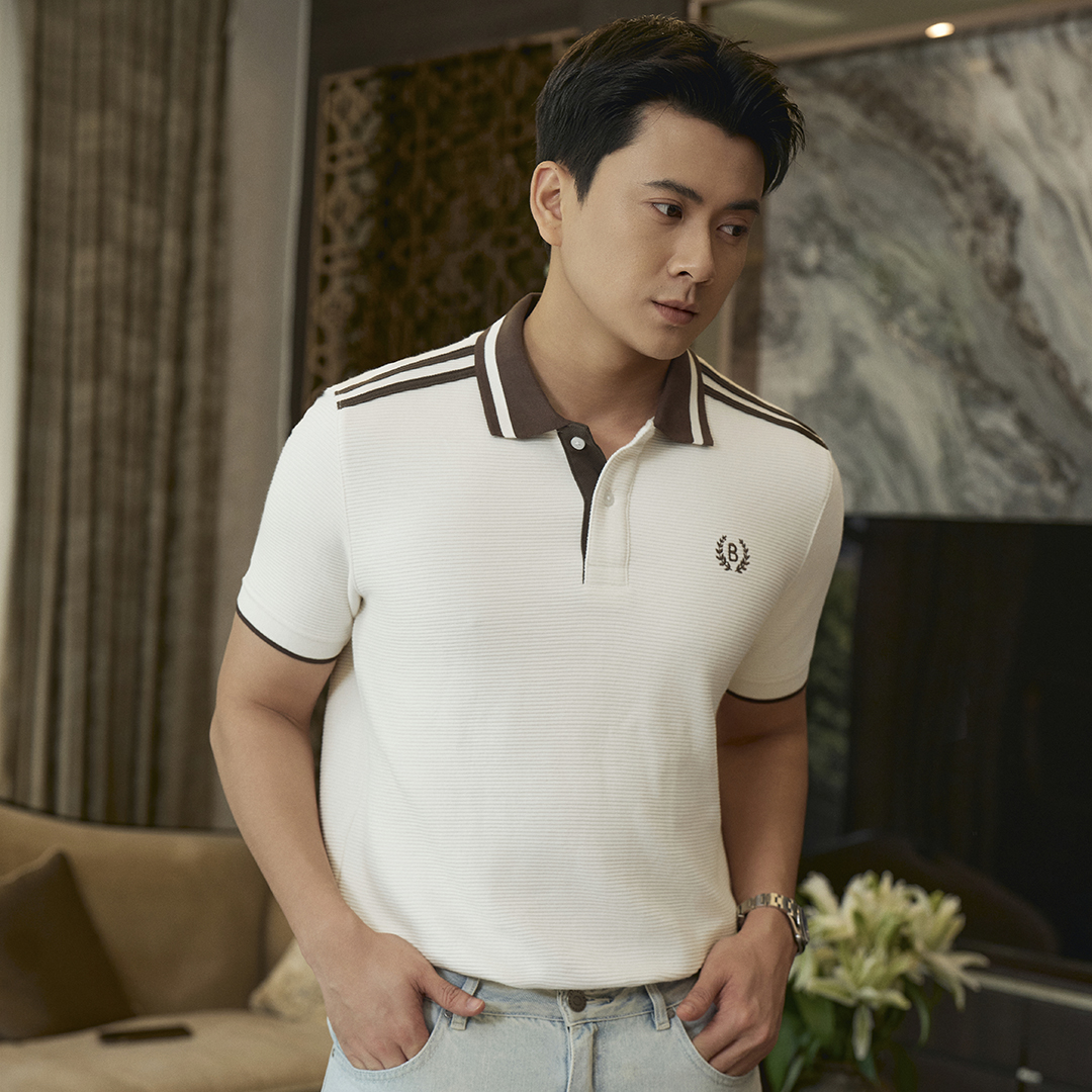 Áo Polo Gân Phối Viền Vai Thêu Logo 