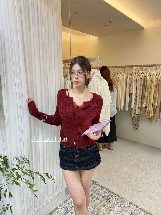 Lucas - Set áo len 2 dây gân dọc viền ren nhẹ + áo cardigan gân dọc cài cúc_thumbnail_3