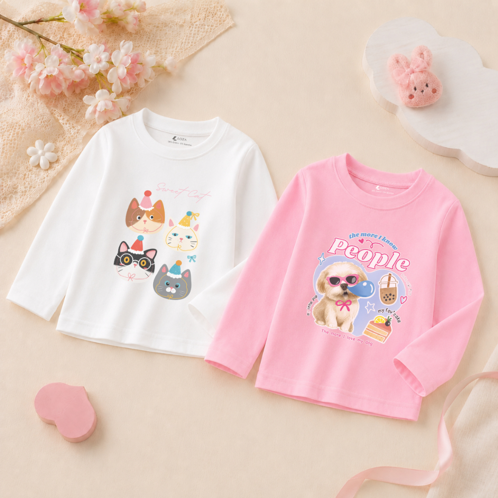 Áo thun dài tay bé gái in hình chú cún dễ thương - Loza Kids  KT011_thumbnail_3