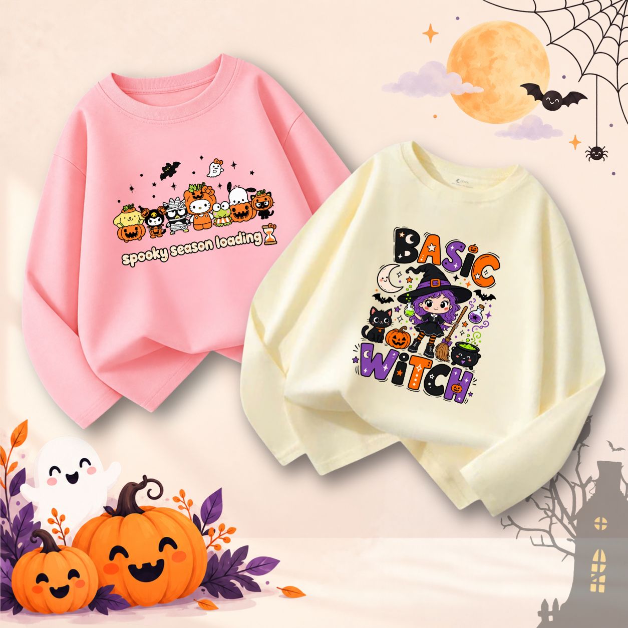 Áo thun dài tay bé gái nhiều hình in Halloween - Loza Kids KT017