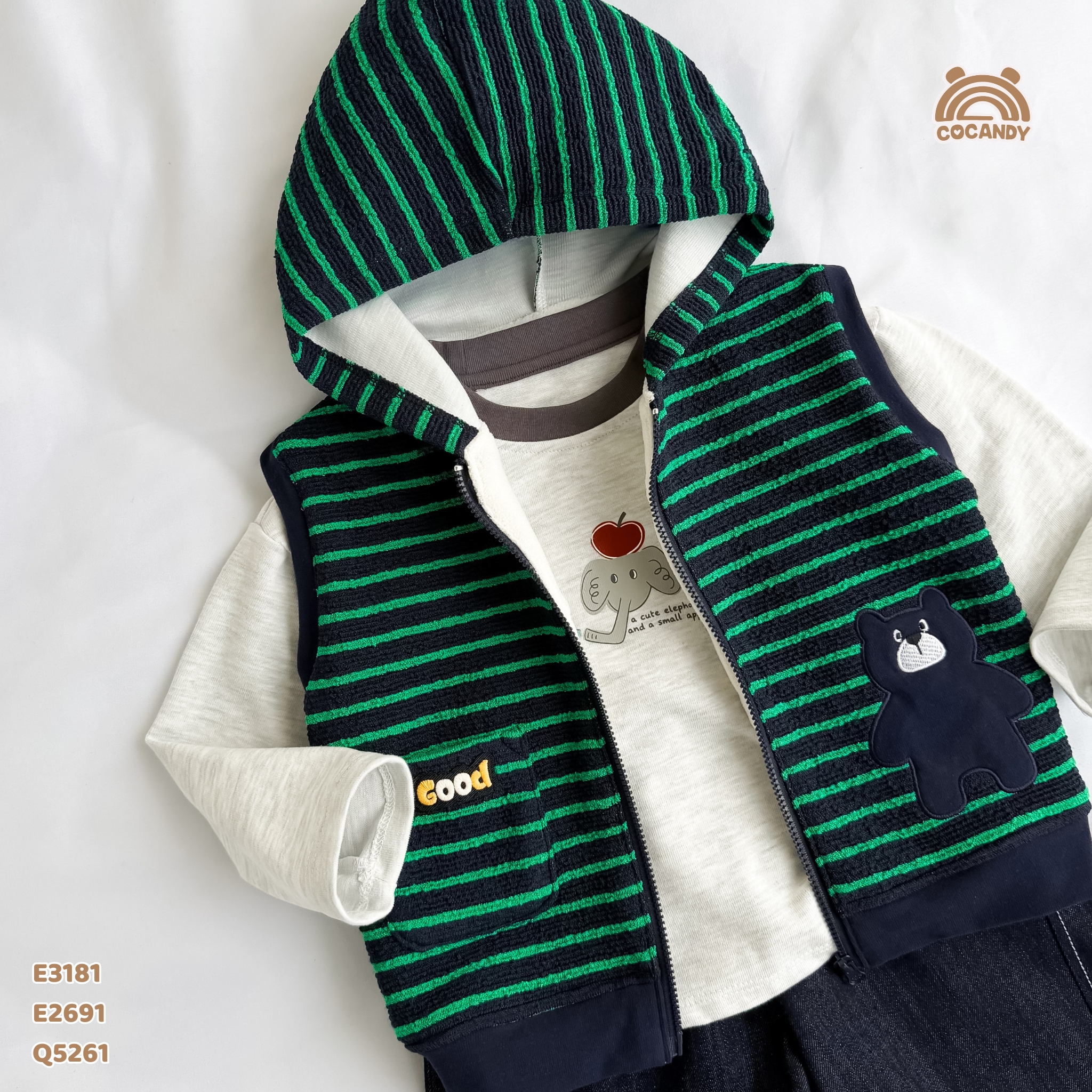 Áo gile kẻ XANH hoodie hình gấu_thumbnail_2
