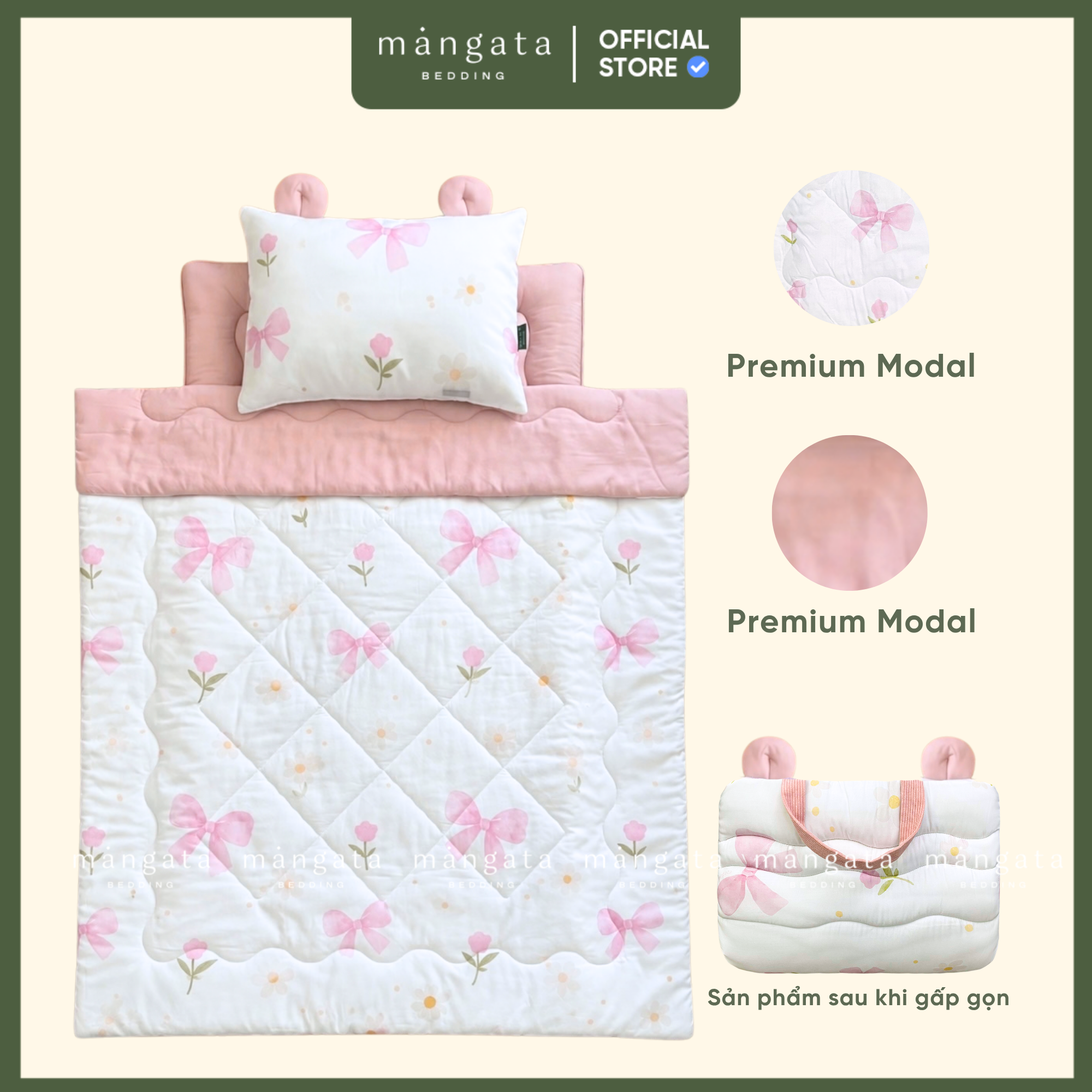 Mẫu Nơ hồng - Bộ chăn gối gấp gọn đi học _thumbnail_1