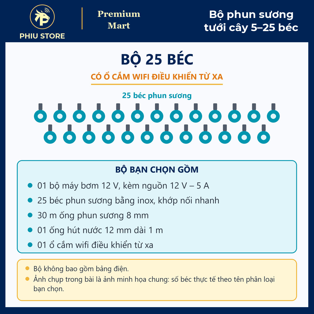 Bộ Phun Sương Làm Mát Tưới Cây Bơm 12V 5–25 Béc Inox, Có Bản Ổ Cắm Wifi Điều Khiển Từ Xa Hẹn Giờ - PHIU STORE_thumbnail_14