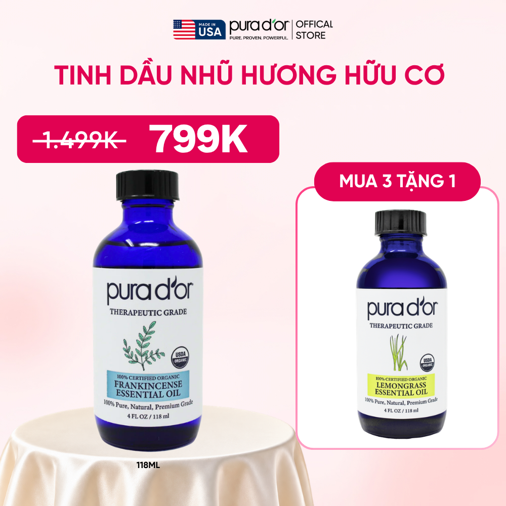 Tinh Dầu Nhũ Hương Hữu Cơ Pura D'or Therapeutic Grade Frankincense Essential Oil 118ml