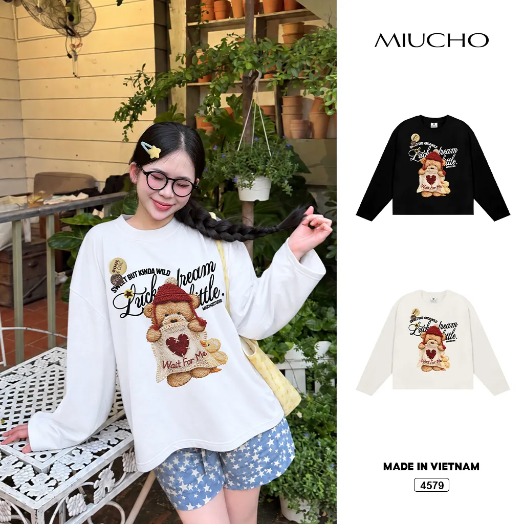 Áo tay dài unisex Miucho form boxy cổ tròn vải tici ATD00060 4579