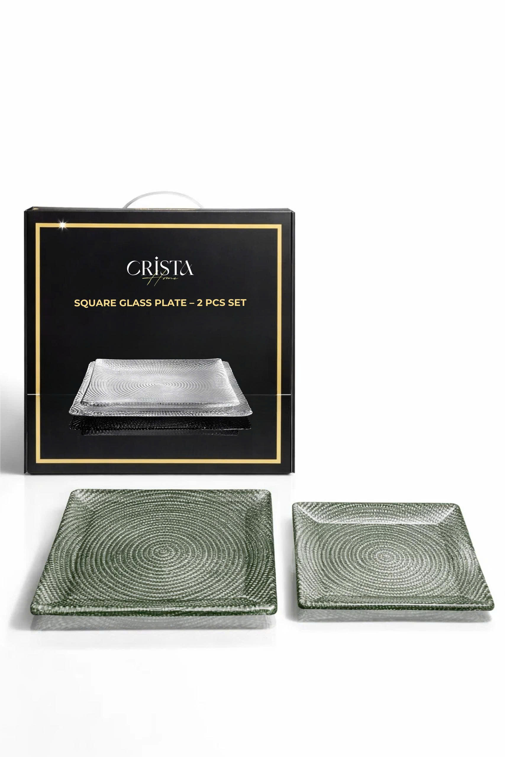 Bộ 2 đĩa thủy tinh vân lưới vuông 24cm + 27.5cm CRISTA HOME, 60227