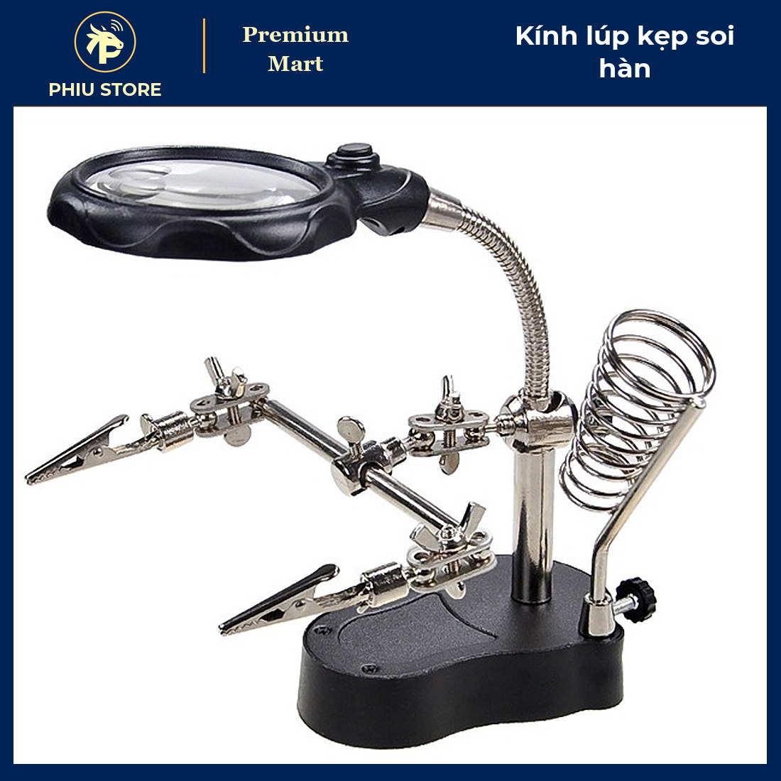 Kính Lúp Để Bàn Có 2 Đèn LED, 2 Kẹp Phụ Trợ Và Giá Gác Mỏ Hàn - Soi Mạch Điện Tử, Kẹp Board Hàn Linh Kiện - PHIU STORE_thumbnail_3