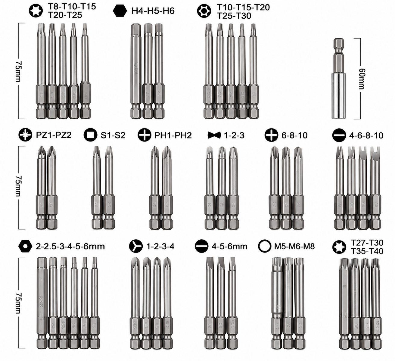 Bộ tháo vít chuôi lục giác 6.35mm, đầy đủ đầu vít đặc biệt và phổ thông_thumbnail_5