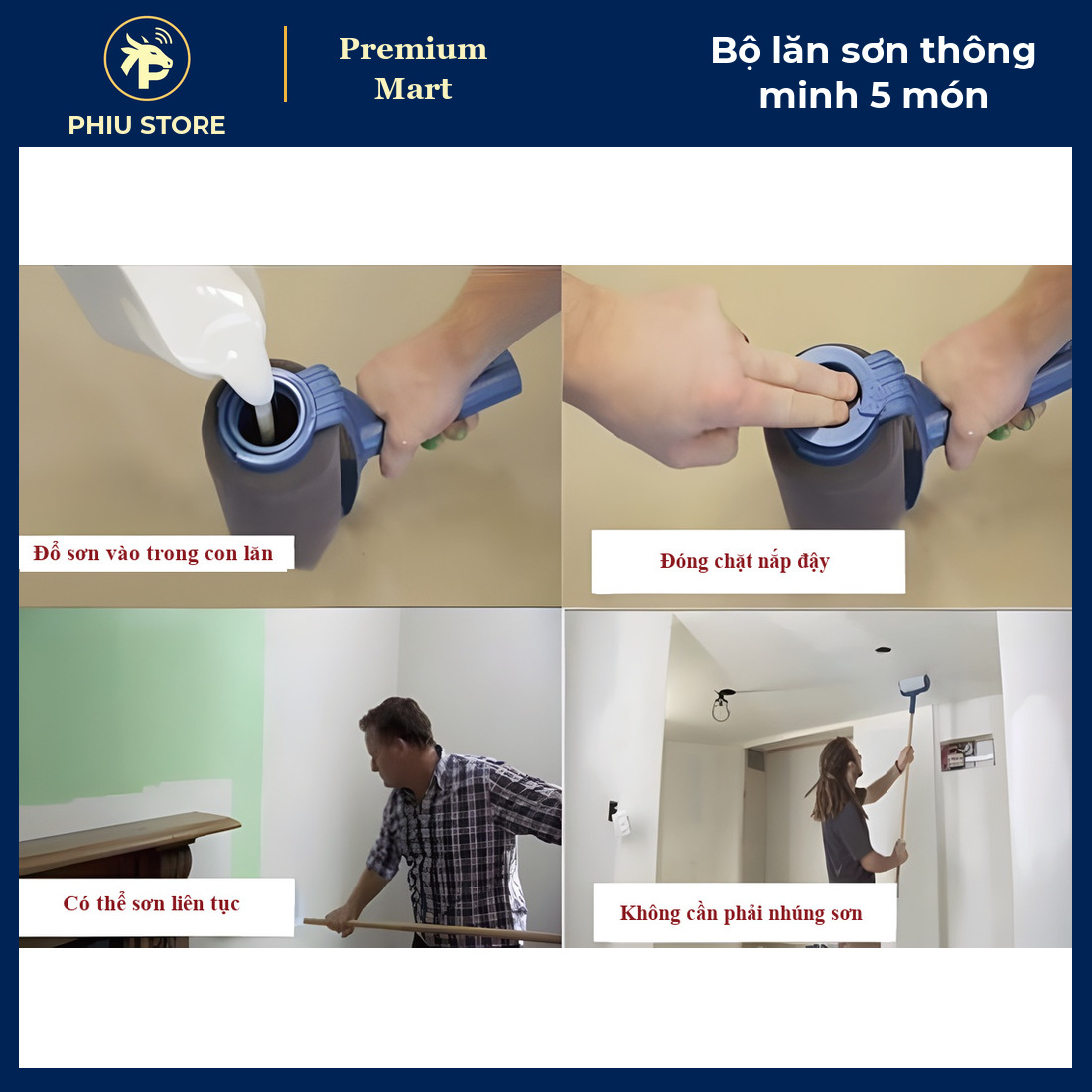 Bộ Con Lăn Sơn Tường Thông Minh 5 Món, Cán Nối Dài Inox 66 cm - Đổ Sơn Vào Lăn, Không Cần Nhúng Sơn - PHIU STORE_thumbnail_3