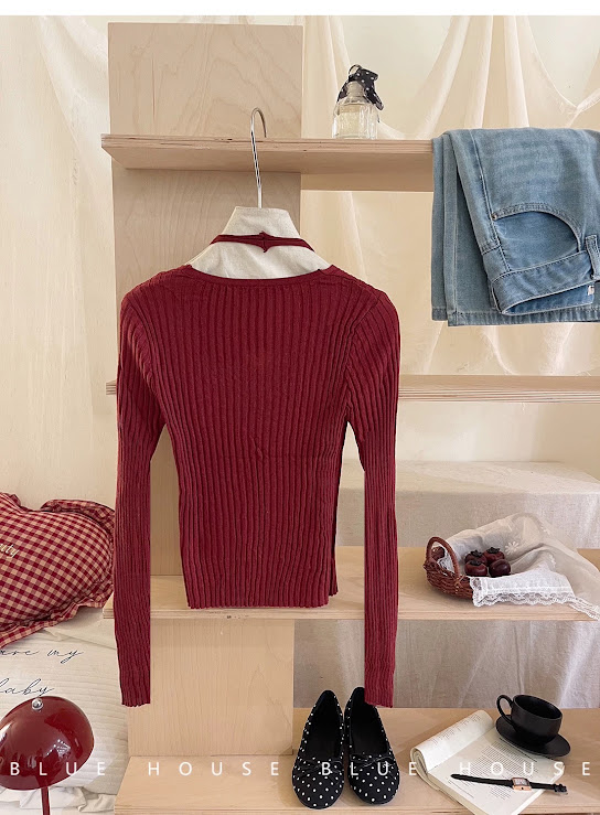 Lucas - Set áo len yếm + áo cardigan 1 cúc gân dọc_thumbnail_1