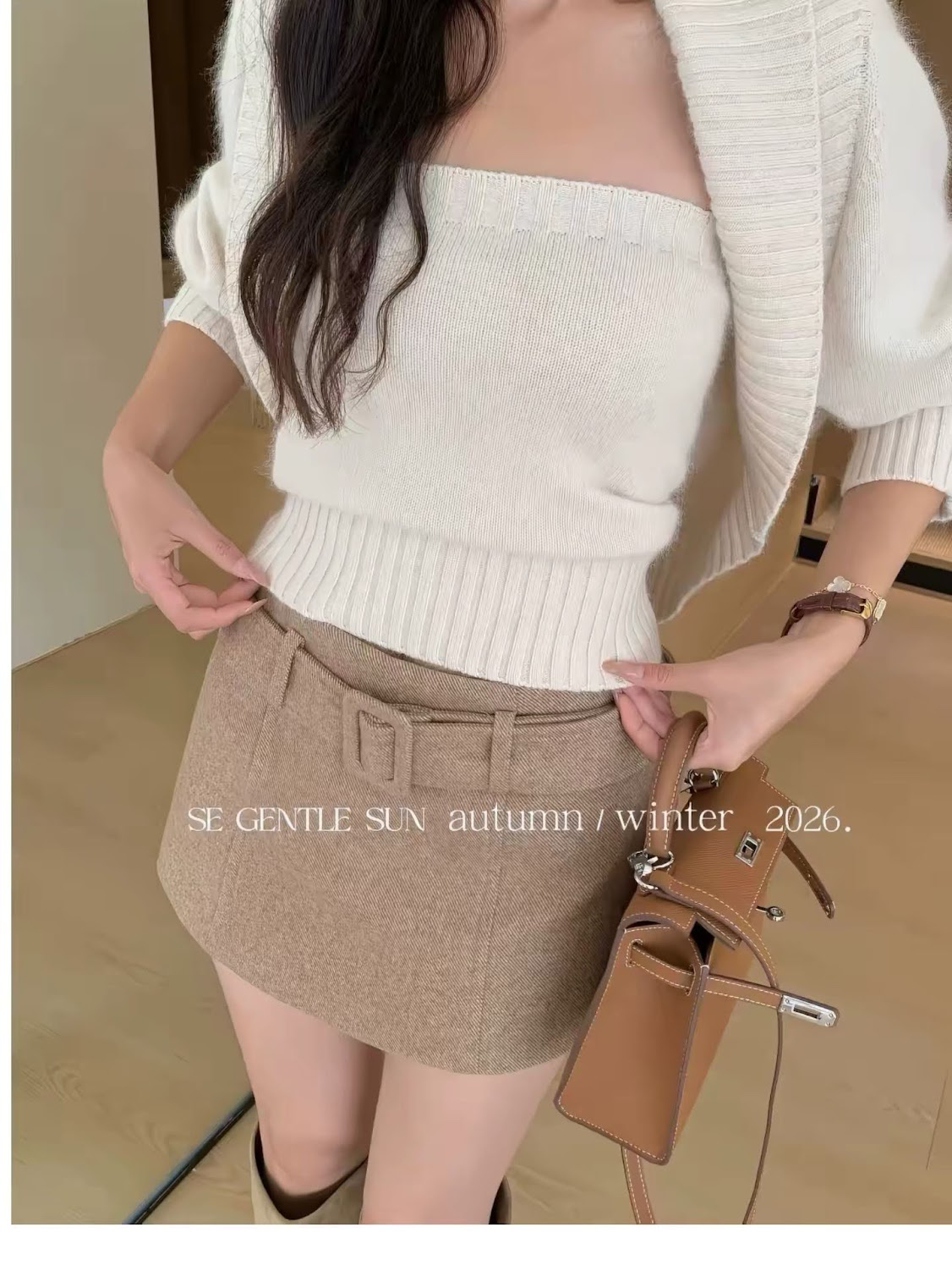 Lucas - Chân váy dạ mini dáng ngắn có lót quần + đai dạ bản lớn cùng chất liệu
