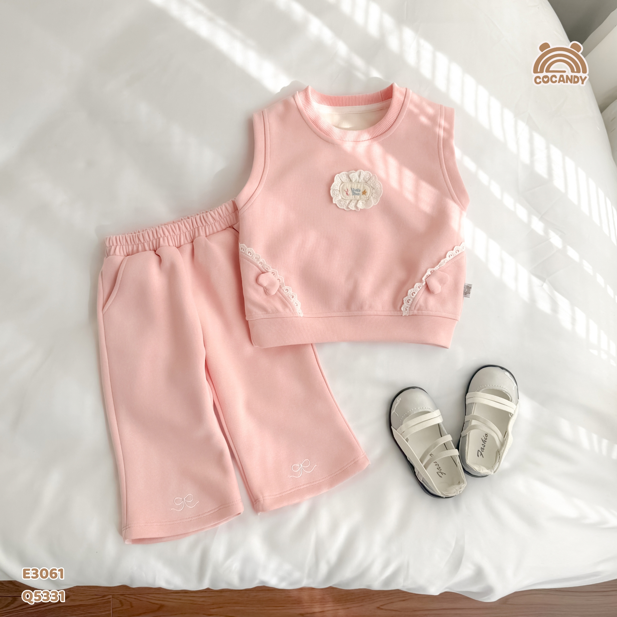 Áo gile nỉ HỒNG tag thêu