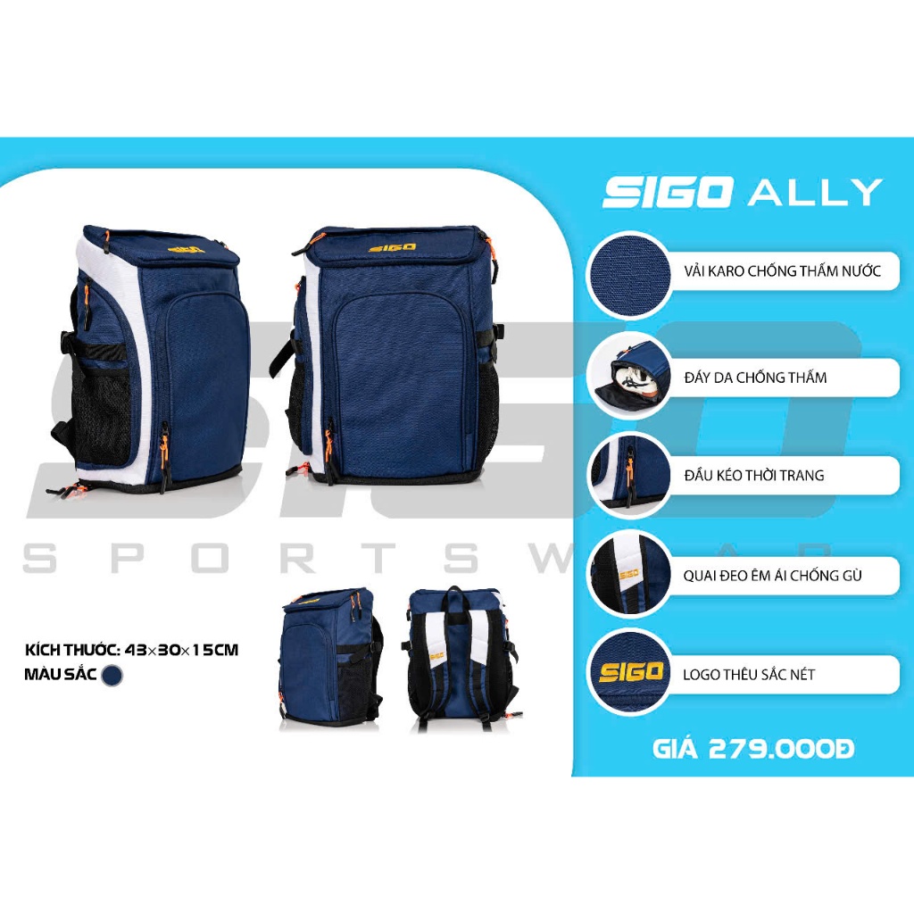 Balo Thể Thao Sigo Ally Có Ngăn Đựng Giày Riêng Kiểu Dáng Năng Động Chống Nước Thể Thao Đương Đại_thumbnail_1