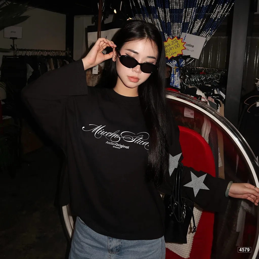 Áo thun nữ tay dài boxy Miucho phong cách Hàn Quốc ngôi sao 4587_thumbnail_3