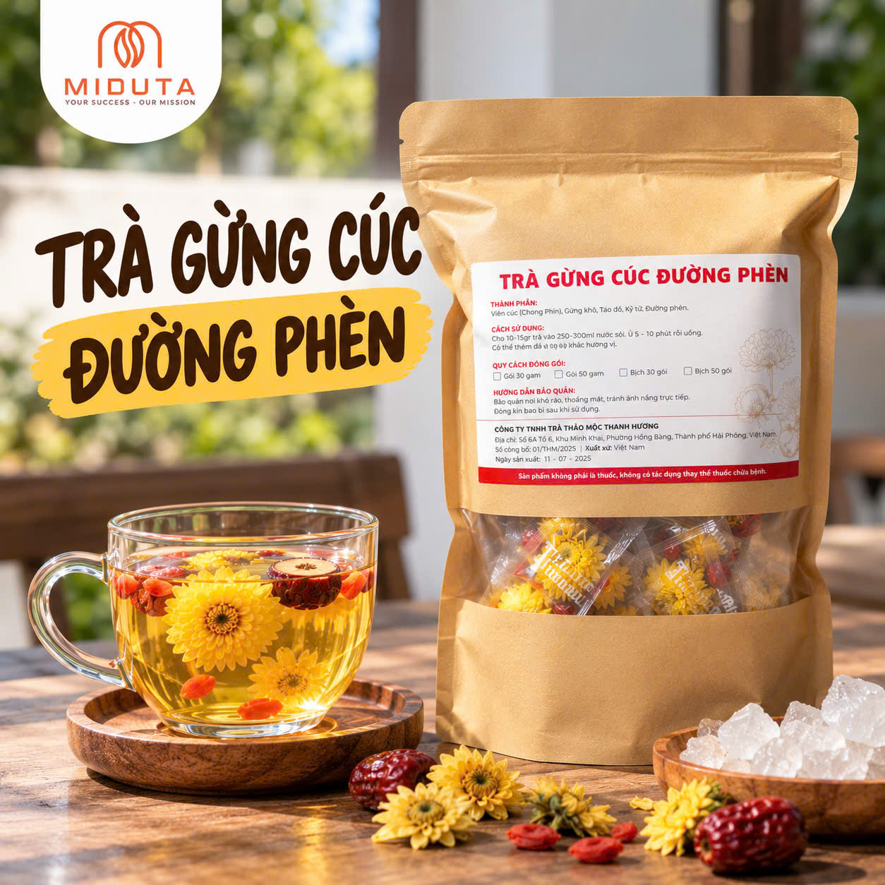Trà Gừng Cúc Đường Phèn Miduta