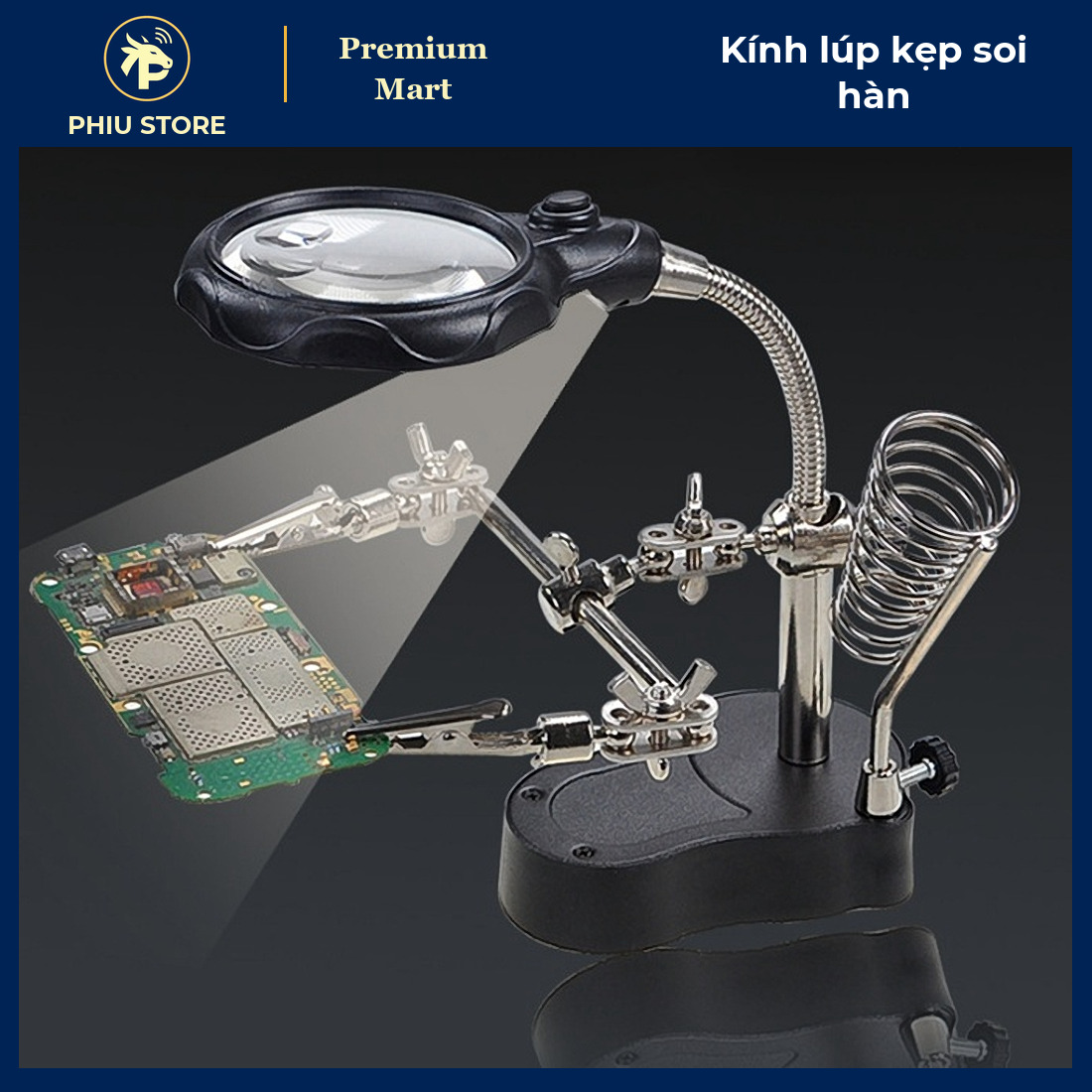 Kính Lúp Để Bàn Có 2 Đèn LED, 2 Kẹp Phụ Trợ Và Giá Gác Mỏ Hàn - Soi Mạch Điện Tử, Kẹp Board Hàn Linh Kiện - PHIU STORE_thumbnail_7