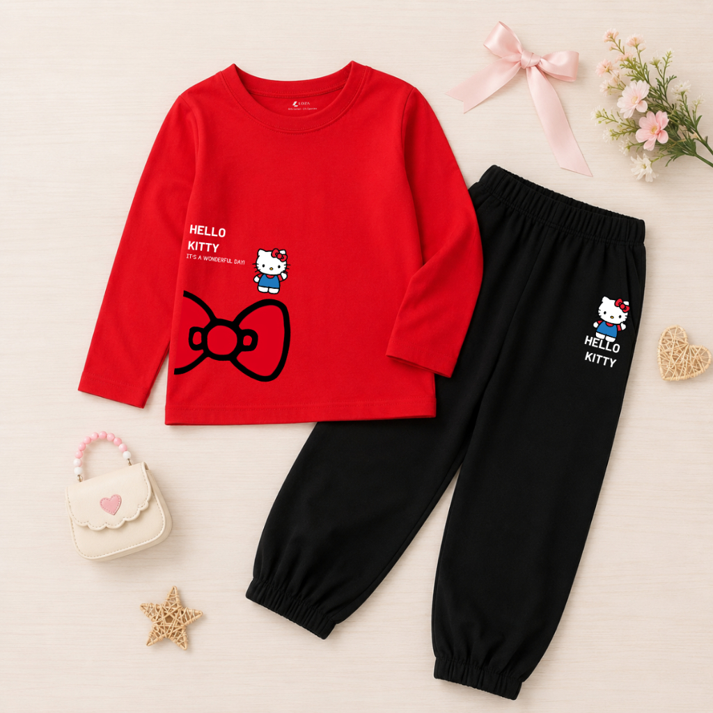 Set bộ Thu - Đông chất liệu cotton cho  bé gái  in hình nơ Mèo Hello Kitty - Loza Kids BW715_thumbnail_5