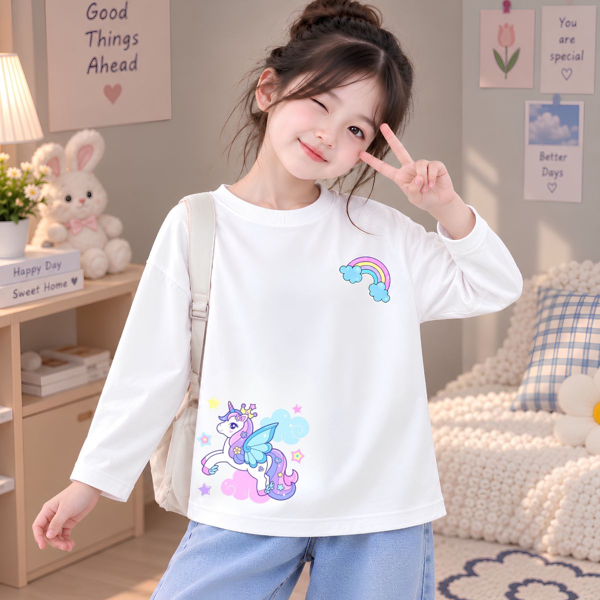 Áo thun dài tay bé gái hình Ngựa Pony dễ thương - Loza Kids  KT3732 KT3732