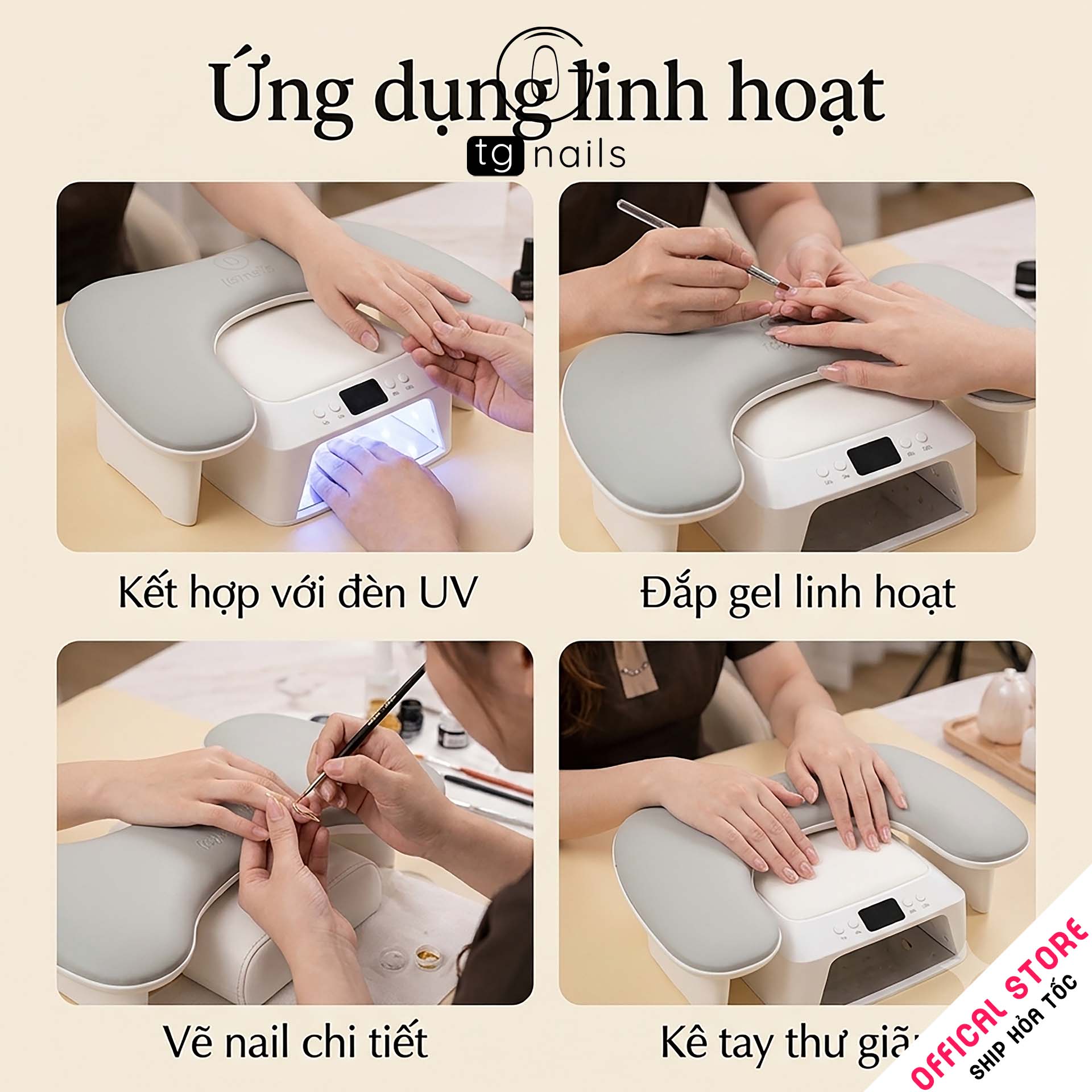 Kệ kê tay làm nail, model: U1, khung nhựa ABS, nhồi đệm bọc giả da PU, kích thước: (300*450*158)mm. Nhãn hiệu: TG Nails, mới 100%_thumbnail_4