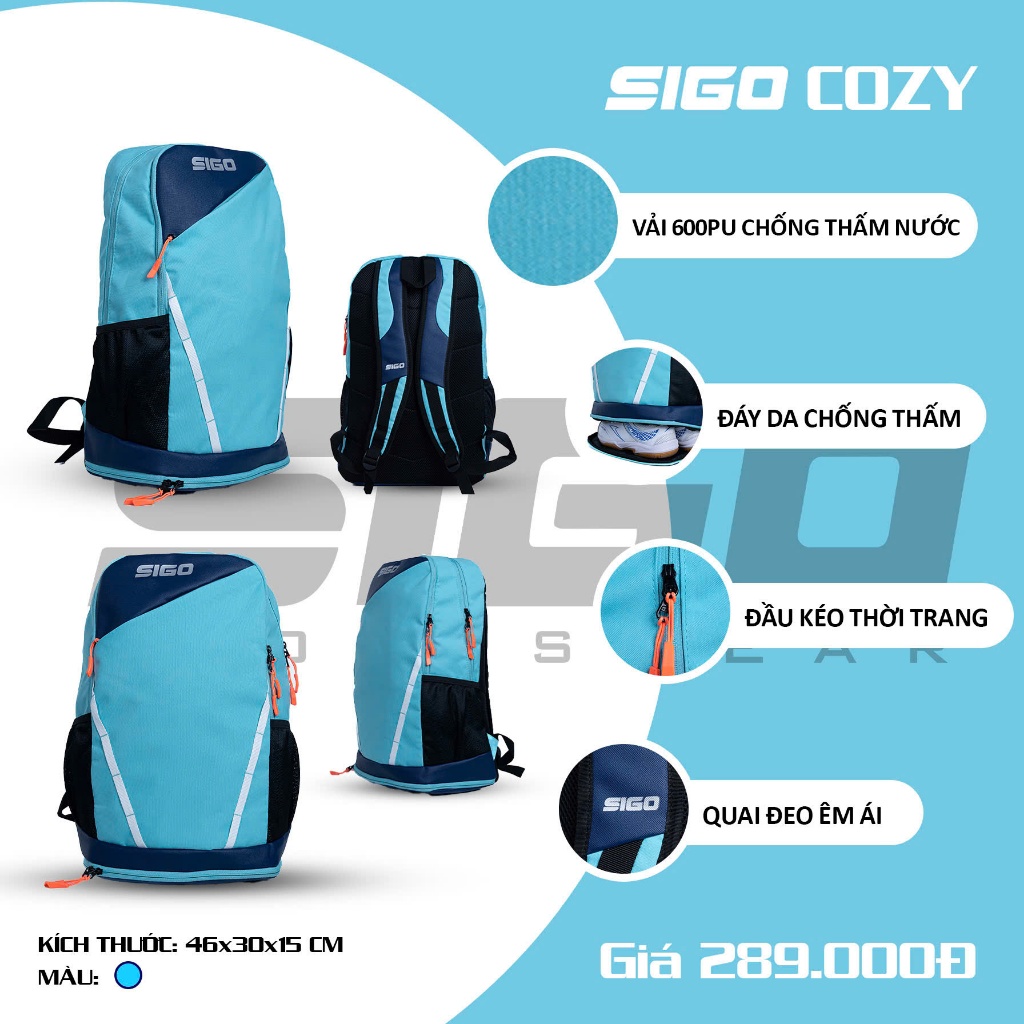 Balo Thể Thao Sigo Cozy Có Ngăn Đựng Giày Chống Thấm Nước Nhẹ Thể Thao Đương Đại_thumbnail_5