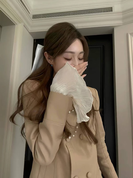 Lucas - Váy kaki cổ bẻ 2 hàng cúc bọc dài tay, cổ tay dài chân xếp ly xòe ngắn + belt cùng chất liệu_thumbnail_4