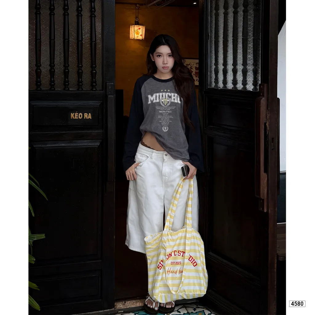Áo thun dài tay phối màu Miucho phong cách thể thao Mỹ 4580_thumbnail_4