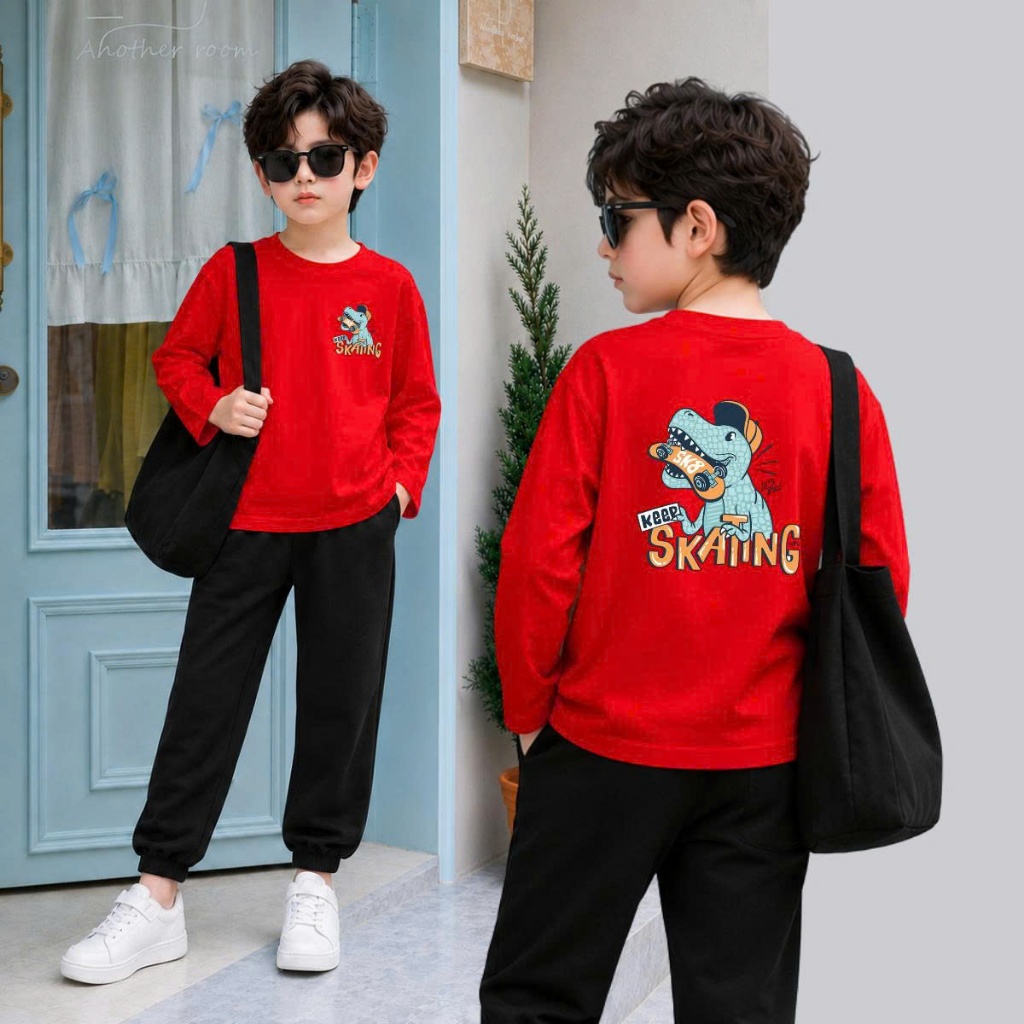 Set bộ Thu - Đông chất liệu cotton bé trai hình Khủng Long Skatin 2 mặt - Loza Kids BW721_thumbnail_1
