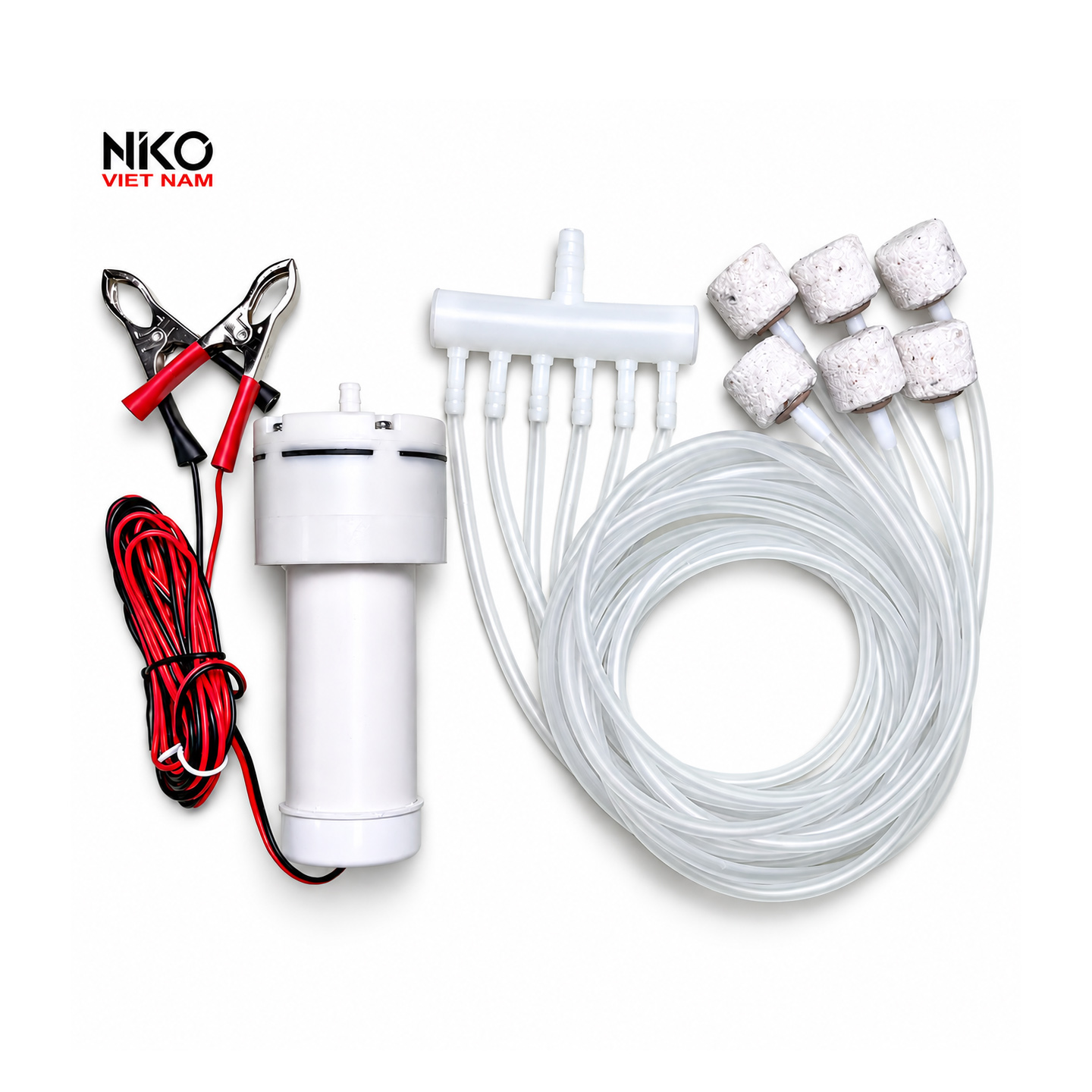 Sục oxy kẹp bình 12V, 220V cho bể cá, máy sục khí sủi oxi