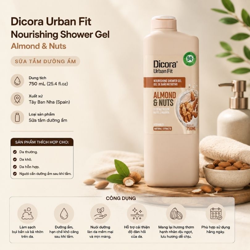 Sữa tắm Dicora Urban Fit Almonds & Nuts Vitamin B Hạnh Nhân & Các Loại Hạt 750ml_thumbnail_3
