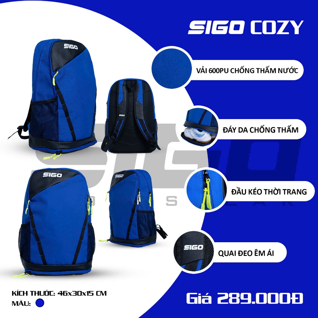 Balo Thể Thao Sigo Cozy Có Ngăn Đựng Giày Chống Thấm Nước Nhẹ Thể Thao Đương Đại_thumbnail_4
