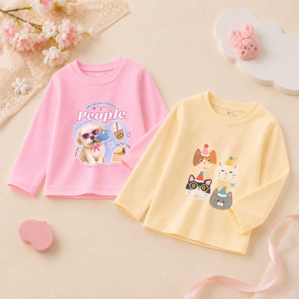 Áo thun dài tay bé gái in hình chú cún dễ thương - Loza Kids  KT011 KT011