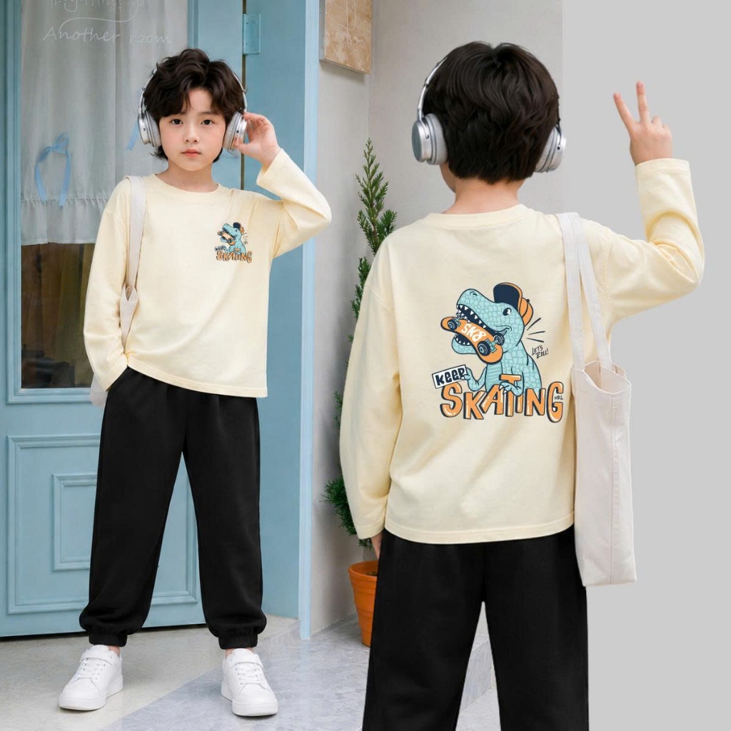 Set bộ Thu - Đông chất liệu cotton bé trai hình Khủng Long Skatin 2 mặt - Loza Kids BW721_thumbnail_5