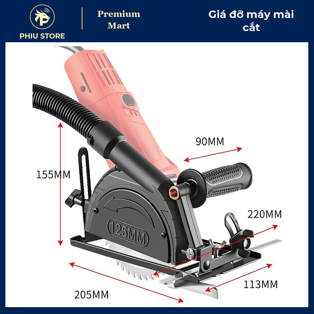 Giá Đỡ Máy Mài Góc Thành Máy Cắt Bàn Có Ống Hút Bụi, Chỉnh Sâu 0–40 Mm, Góc 0–45° - Cắt Gỗ, Gạch, Nhôm - PHIU STORE_thumbnail_1