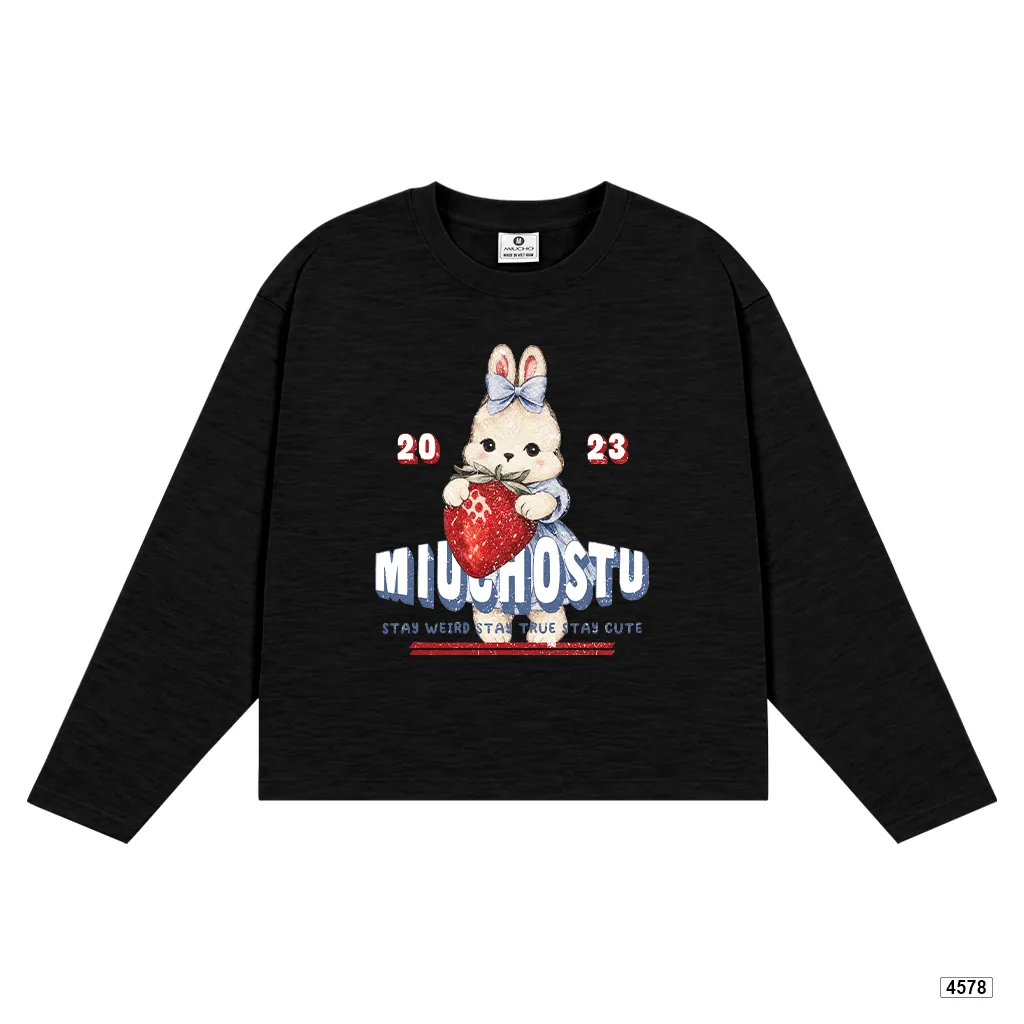 Áo thun nữ boxy tay dài cotton xước thỏ dâu đỏ Miucho 4578_thumbnail_8