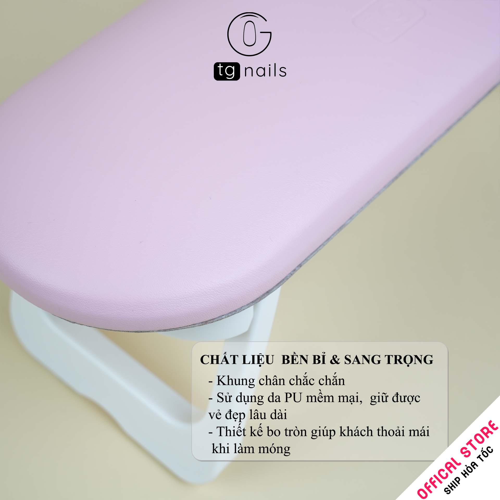 Kệ kê tay làm nail, model: H6, khung nhựa ABS, nhồi đệm bọc giả da PU, kích thước: (322*108*120)mm. Nhãn hiệu: TG Nails, mới 100%_thumbnail_3