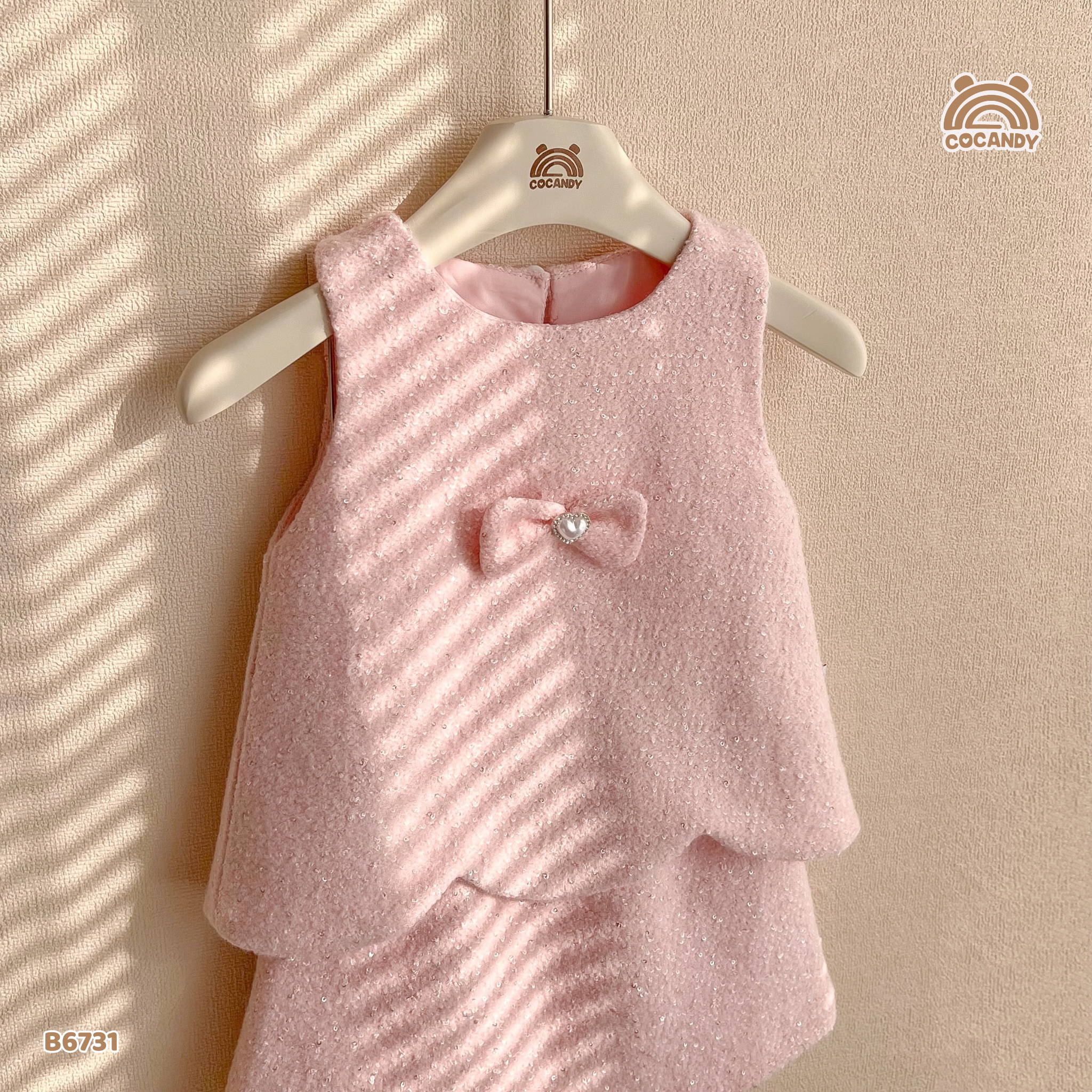 Bộ gile dạ tweed HỒNG phối nơ_thumbnail_5