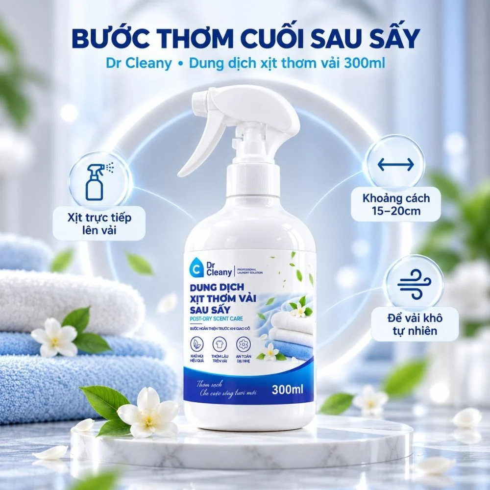 Chai xịt thơm vải sau sấy Dr Cleany 300ml