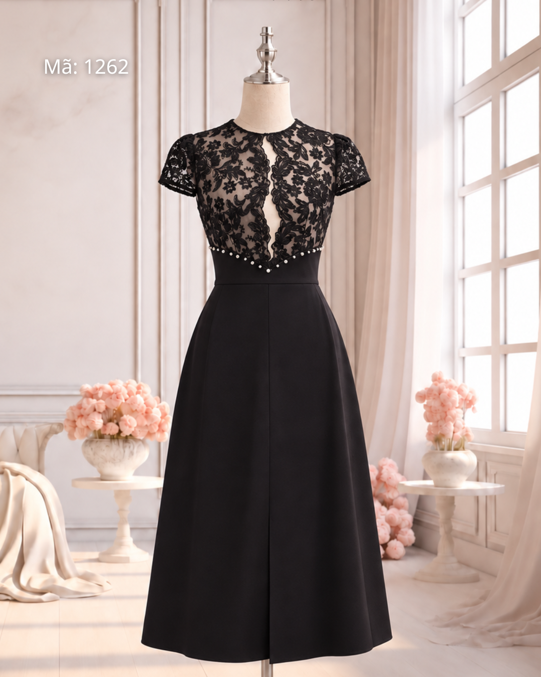 Đầm Xoè Phối Ren Thêu Đính Cườm