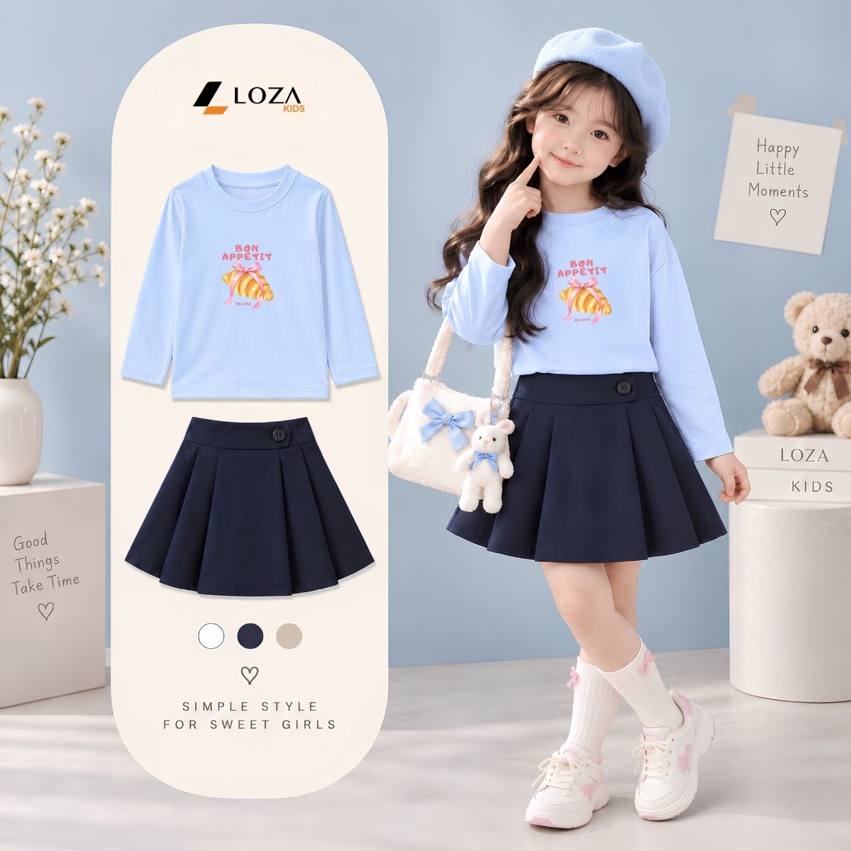 Áo thun dài tay bé gái in hình chiếc bánh mỳ nơ hồng - Loza Kids KTV3740_thumbnail_2
