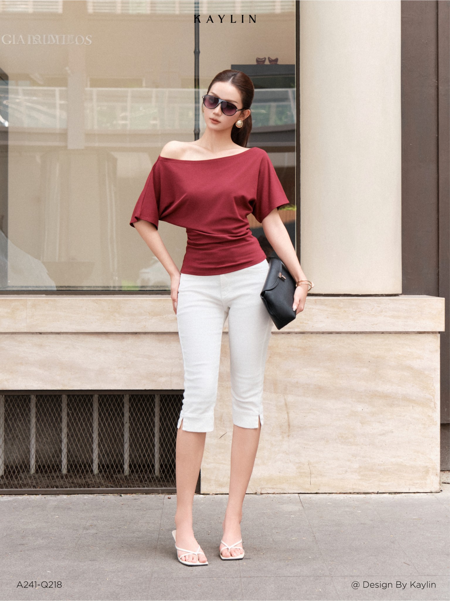 Áo Thun Cotton Lệch Vai Nhún Eo KAYLIN Selene Top